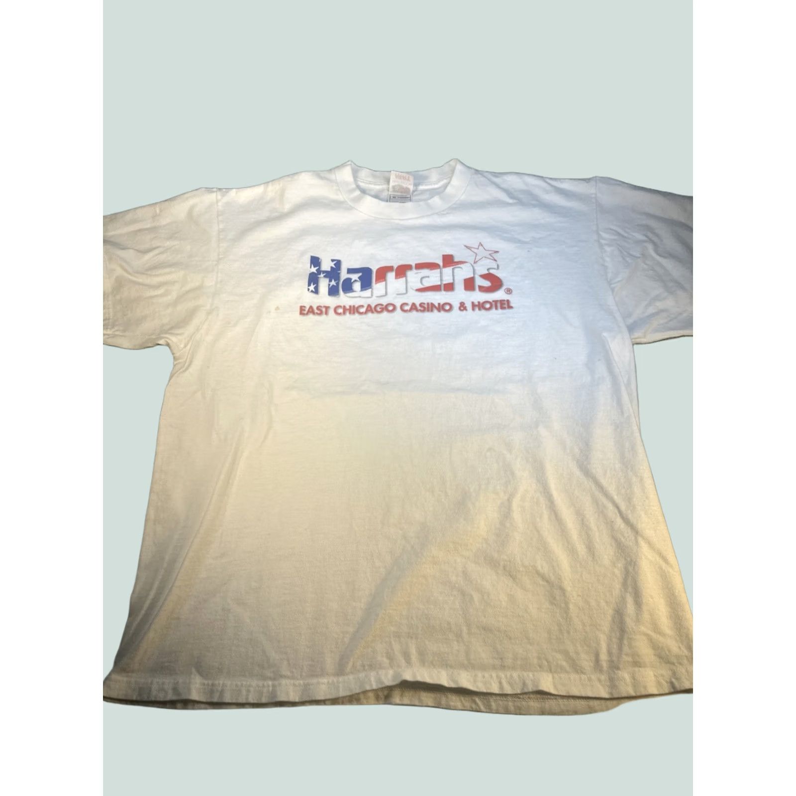 Logo 7 VINTAGE Harrah’s East Chicago Casino Hotel T-Shirt XL USA Flag Logo Shirt Mens White Size US XL / EU 56 / 4 - 1 Thumbnail