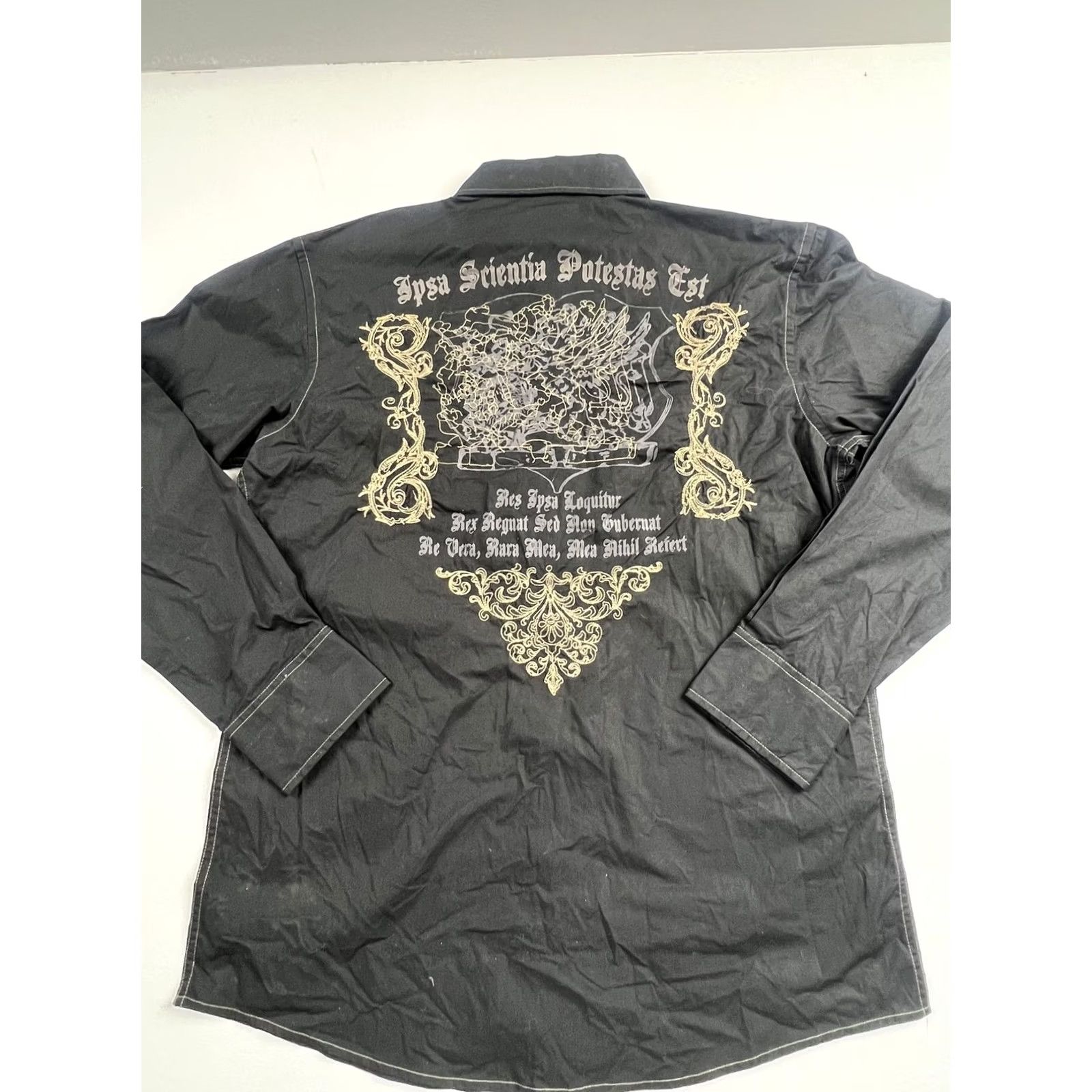Vintage Attrak Jeans Shirt Mens L Black Graphic Western Snap Long Sleeve Cotton Size US L / EU 52-54 / 3 - 2 Thumbnail