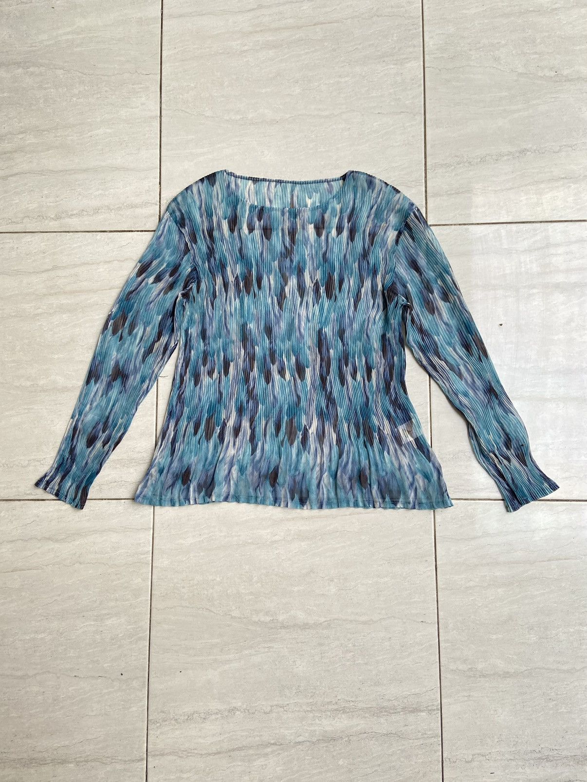 Designer × Japanese Brand PLEATSME Blue Pleats Long Sleeve T-shirt Size US XS / EU 42 / 0 - 1 Thumbnail