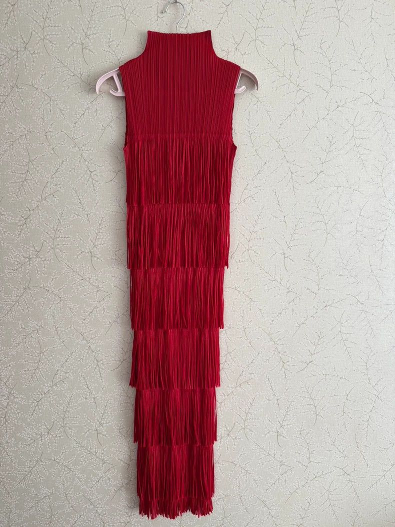 Issey Miyake issey miyake size:4 Red fringed dress Size XXS / US 00 / IT 34 - 2 Thumbnail