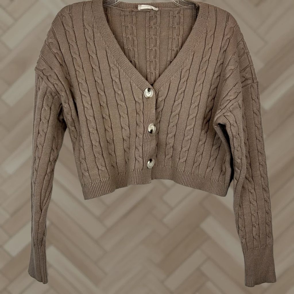 Vintage Altar'd State Cardigan Sweater Womens Small Beige V-Neck Cable-Knit Size S / US 4 / IT 40 - 1 Thumbnail