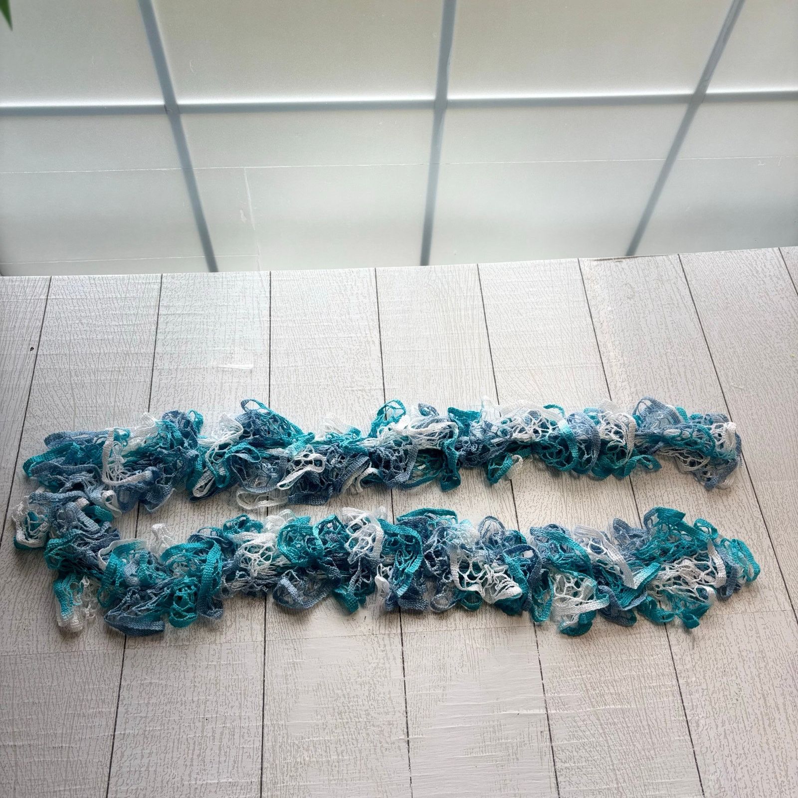 Handmade Handmade Ruffle Scarf In Shades Of Blue, Teal and White Size ONE SIZE - 2 Thumbnail
