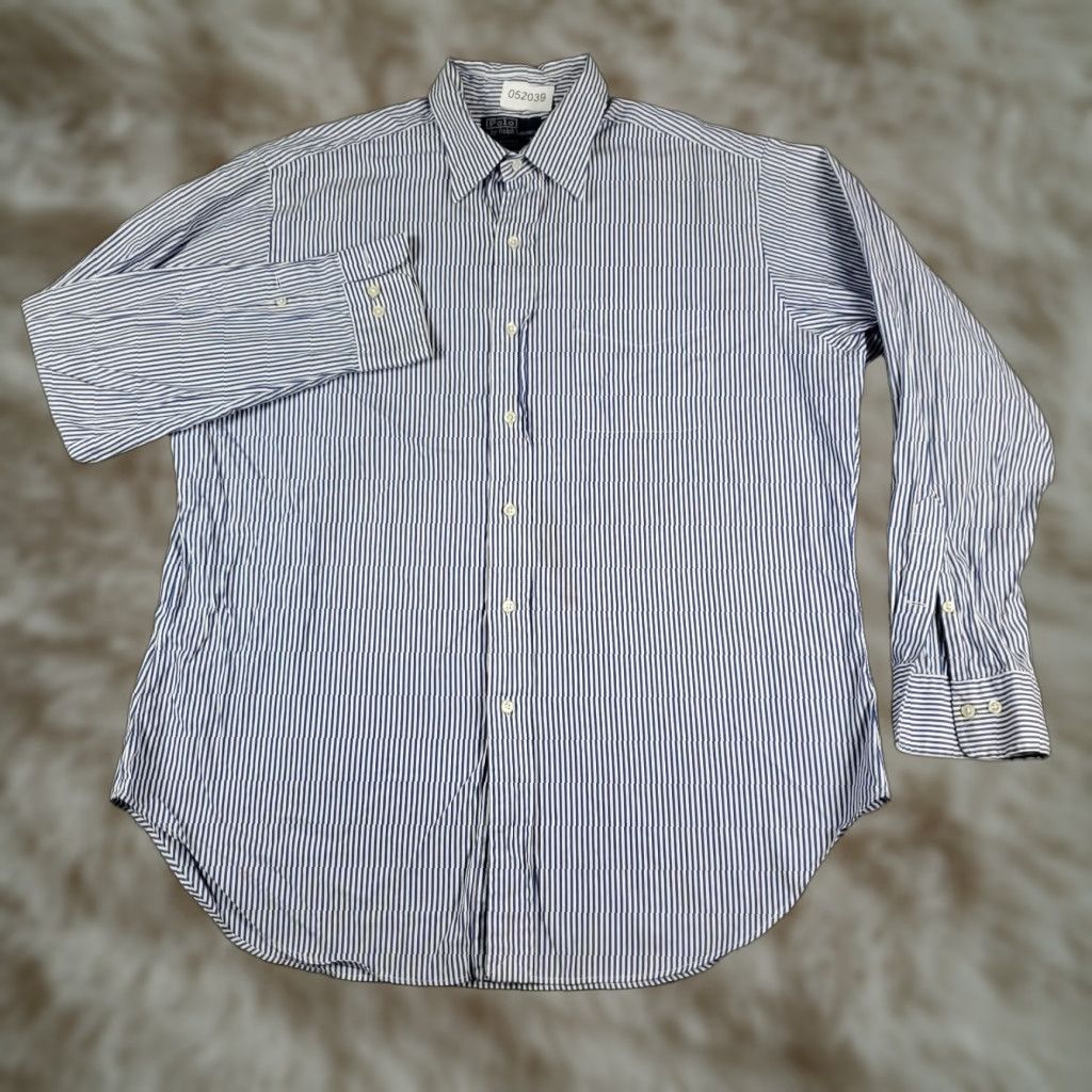 Ralph Lauren Ralph Lauren Shirt Mens Size 16.5 Blue Striped Dress Button Up Long Sleeve - Regular Fit, Non-Iron, Pockets, Classic American Style Mens Clothing Size 42R - 1 Thumbnail