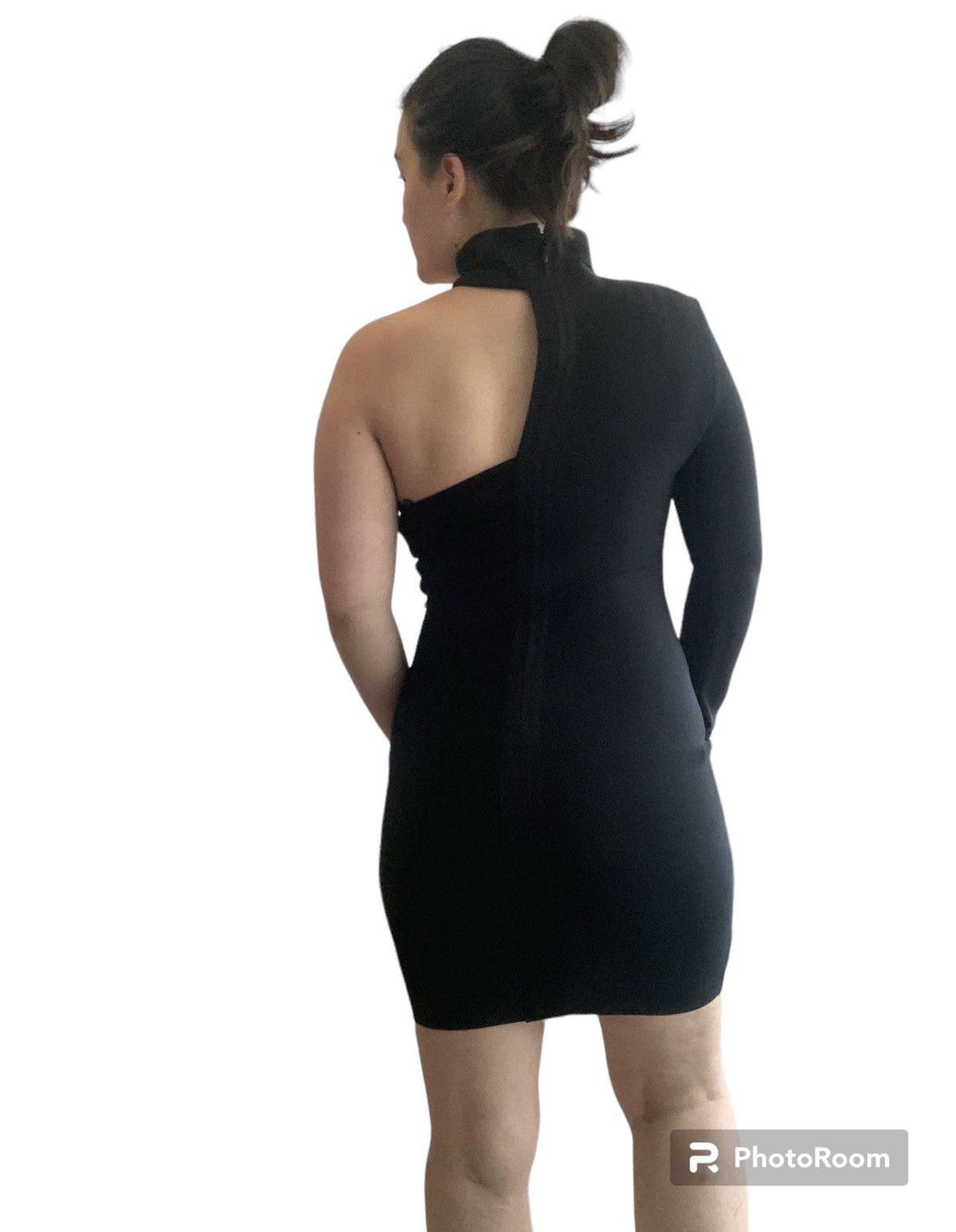 Designer NEW One Shoulder Midi Asymmetrical Dress in Black Size M / US 6-8 / IT 42-44 - 10 Thumbnail