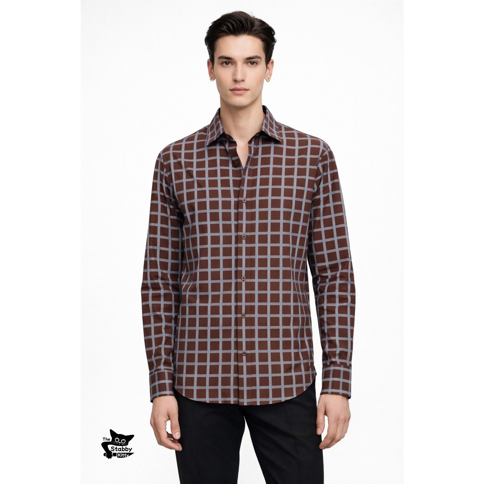 BUGATCHI Bugatchi Plaid Button Front Long Sleeve Shirt L Blue Brown Size US L / EU 52-54 / 3 - 4 Thumbnail