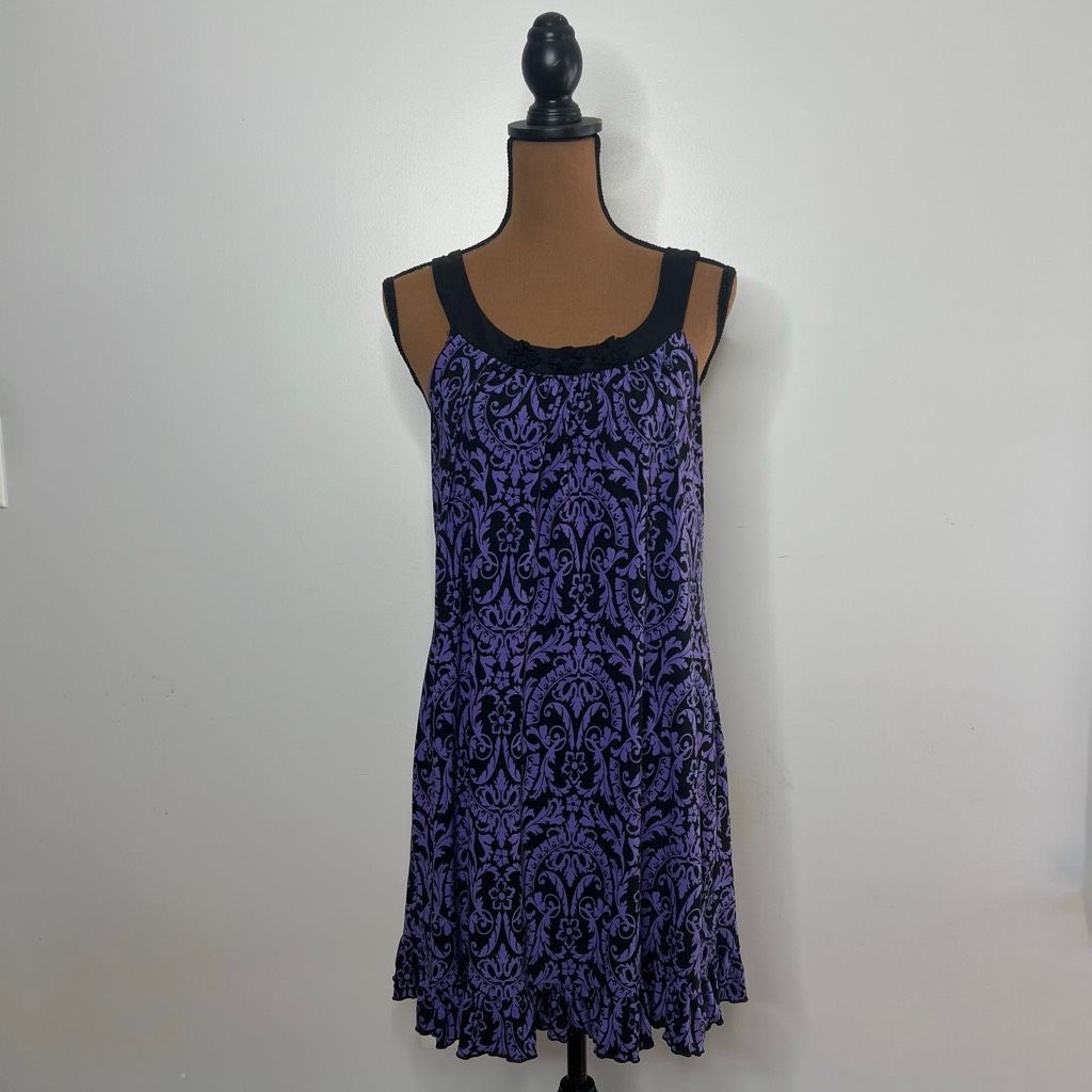 Alpha Studio Studio Donatella Purple & Black Floral Print Chemise Nightgo Size ONE SIZE - 10 Thumbnail