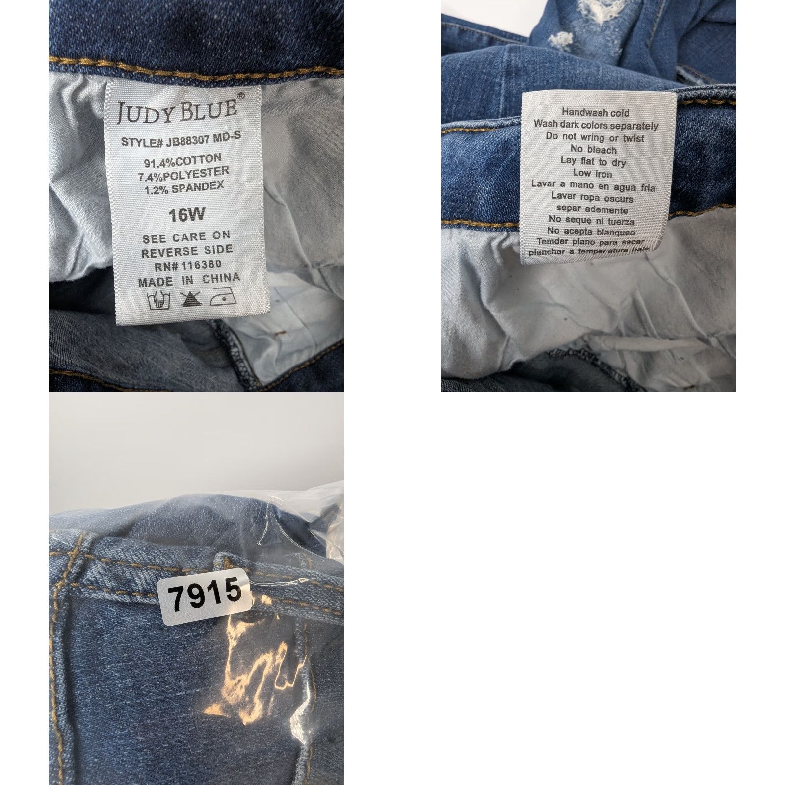 Denime Judy Blue Denim Skinny Jeans Button Fly Thermal Patches Womens 16W JB88307 MD-S Size 38" / US 16 / IT 52 - 9 Thumbnail