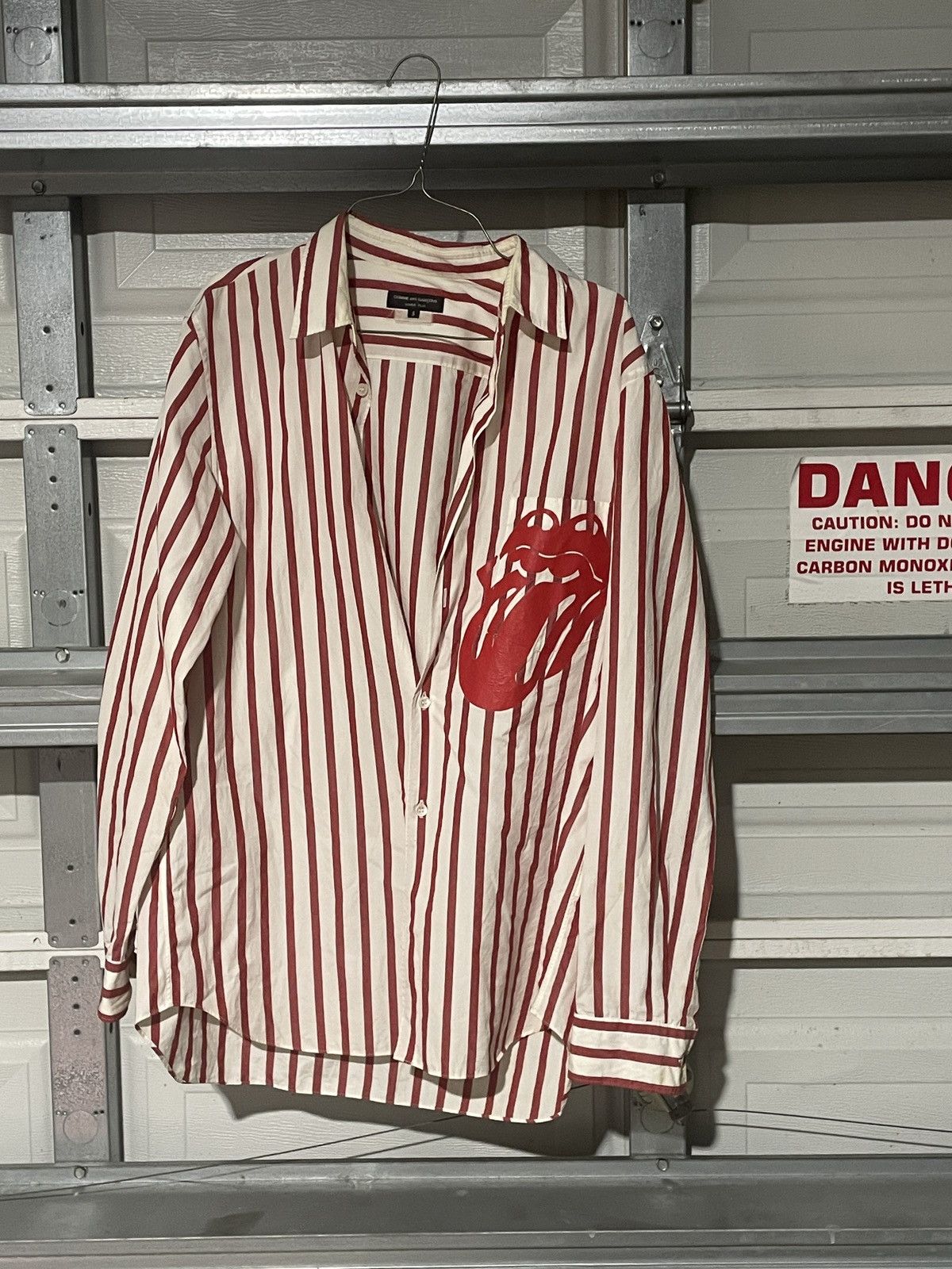 Image of Cdg Cdg Cdg x Comme Des Garcons Spring Summer 2006 Cdg X Rolling Stone Red Stripped Shirt (Size Sma