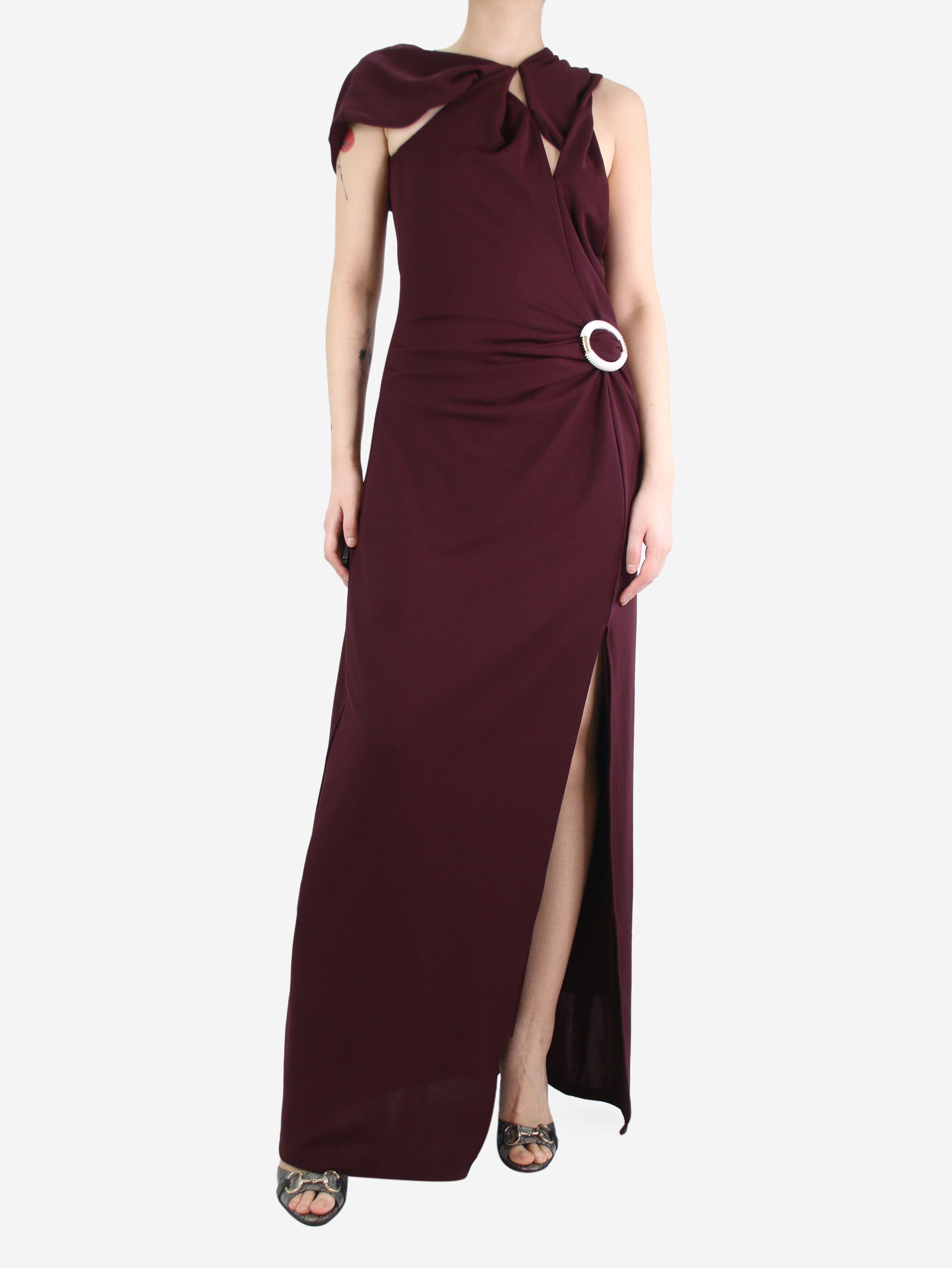 image of Nicholas Burgundy Asymmetrical Maxi Dress - Size Uk 14, Women's