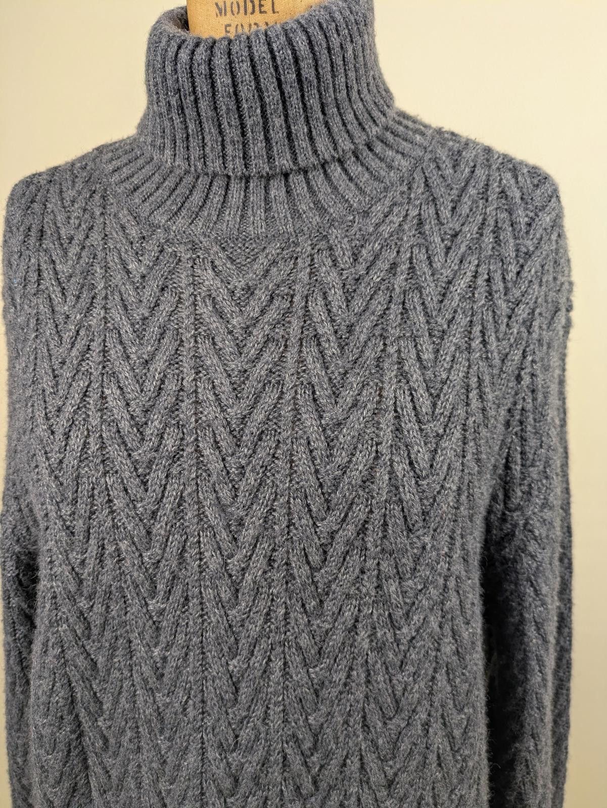 Tasso Elba italian grey herringbone wool turtleneck sweater Size L / US 10 / IT 46 - 2 Thumbnail