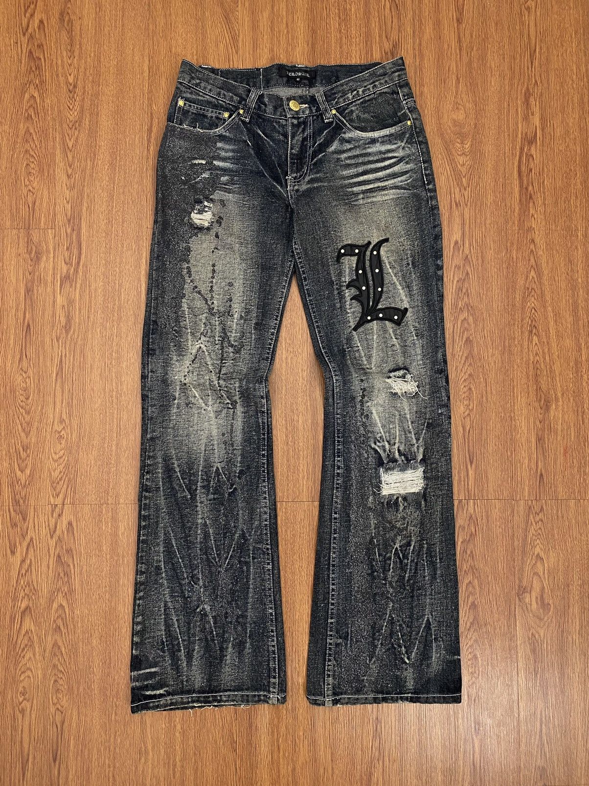 If Six Was Nine Zerosail distressed L patches flare jeans Size US 30 / EU 46 - 1 Thumbnail