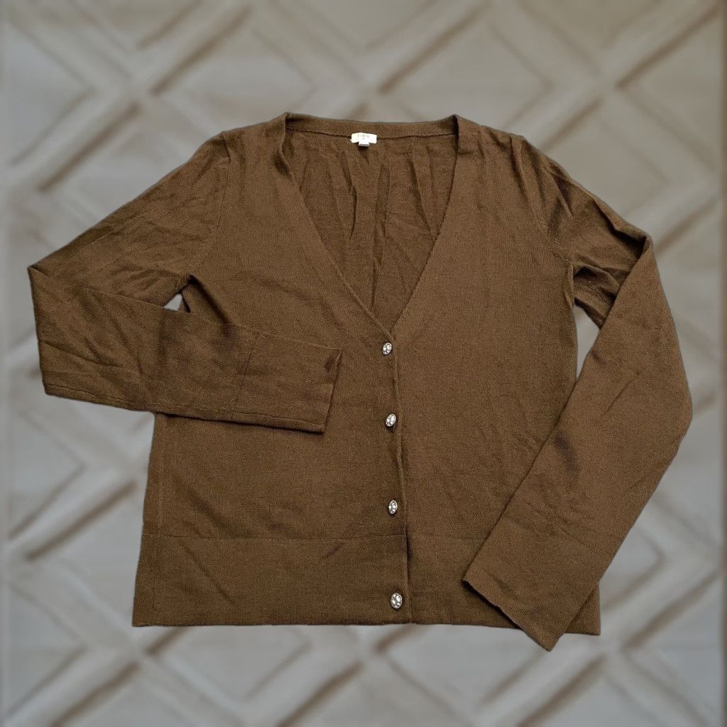 J.Crew J.Crew Wool Cardigan Sweater Womens Small Moss Green V-Neck Casual Lightweight Long Sleeve Size S / US 4 / IT 40 - 1 Thumbnail