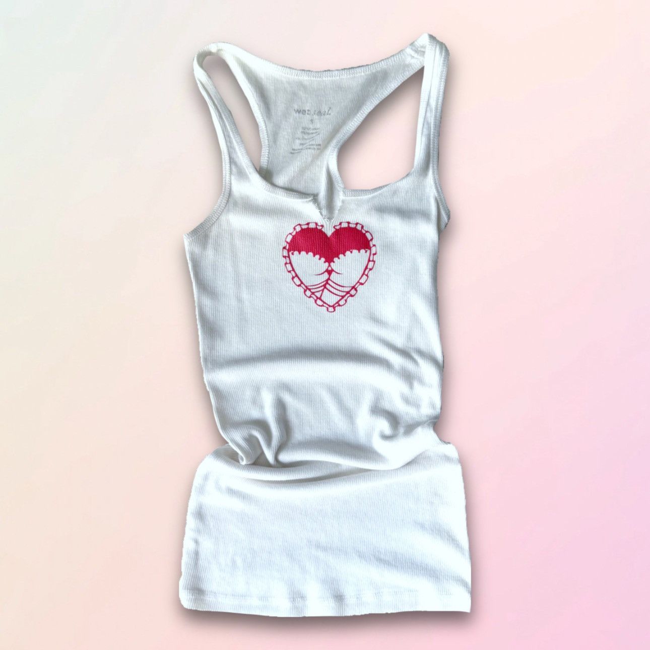 Vintage Retro, Ribbed, Racerback Heart Graphic Tank Top Size S / US 4 / IT 40 - 2 Thumbnail