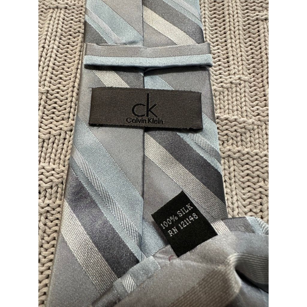 Calvin Klein Calvin Klein silver striped silk tie Size ONE SIZE - 3 Thumbnail