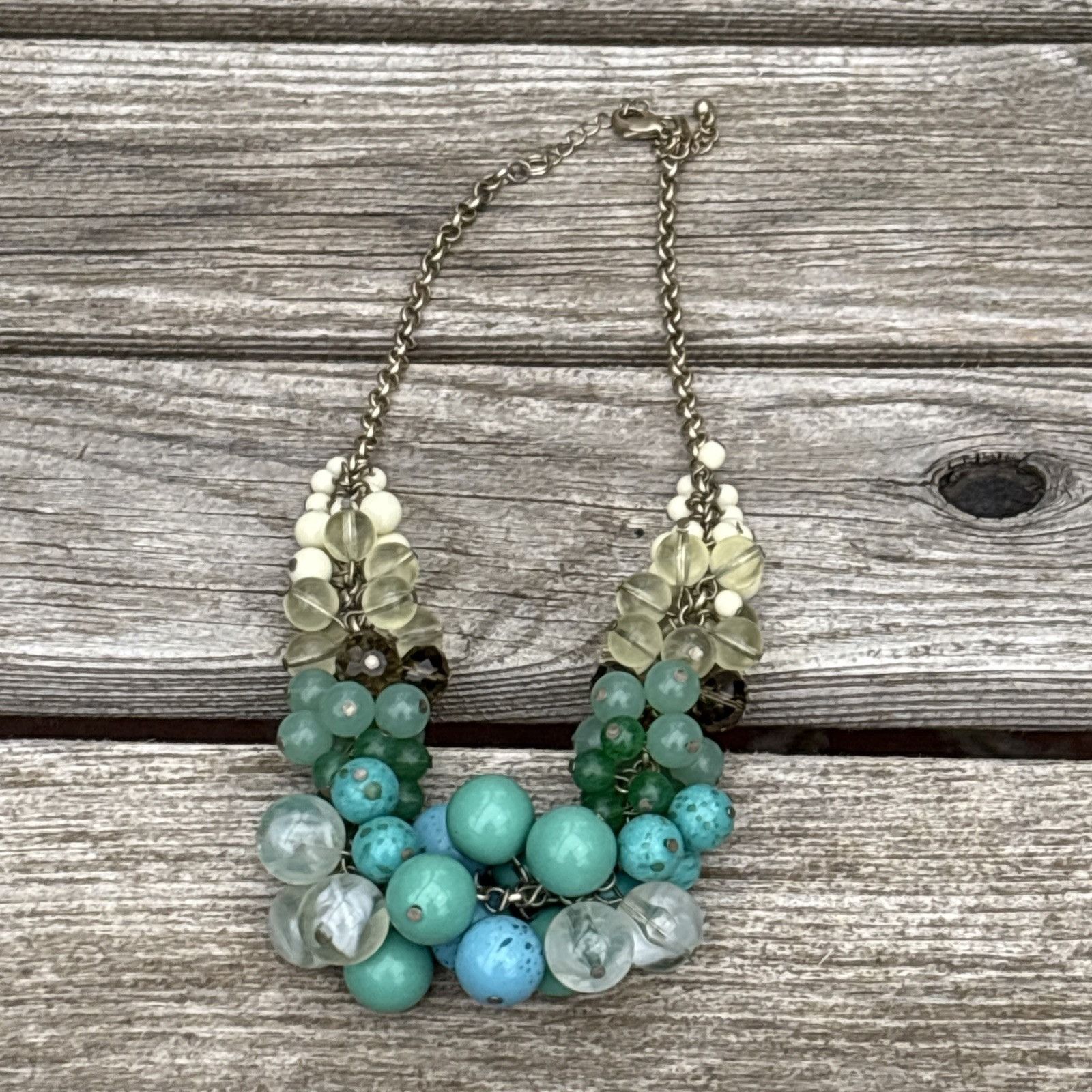 Vintage Lia Sophia Chunky Statement Necklace Faux Turquoise Jade Pea Size ONE SIZE - 8 Thumbnail