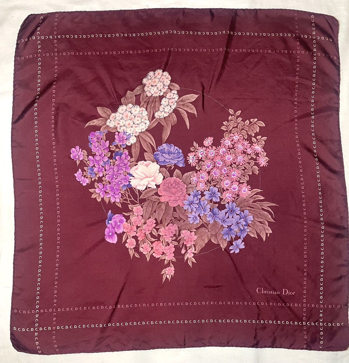 SikSilk × Vintage Christian Dior logo floral dark red scarf Size ONE SIZE - 1 Thumbnail