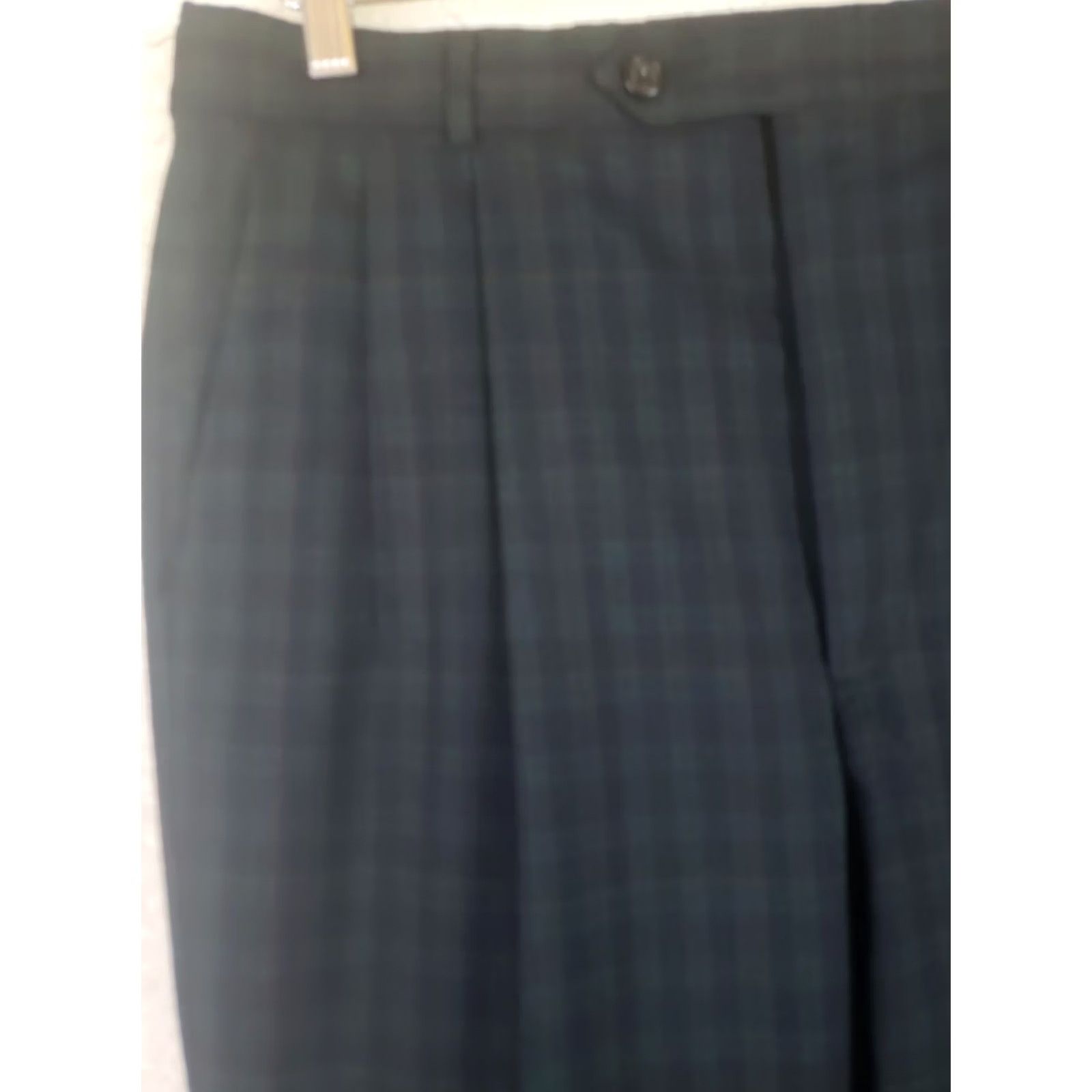 Vintage Mens Corbin Scottish Tartans Pants Green Blue Plaid Wool Casual Flat Front Straight Leg 32X27.5" Size US 32 / EU 48 - 4 Thumbnail