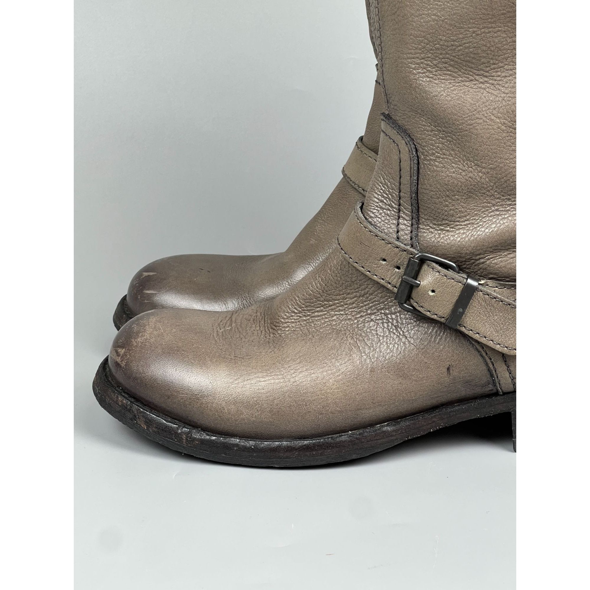 MoMA Moma Gray Leather Knee High Combat Boots (Y1007) Size US 7 / IT 37 - 9 Thumbnail