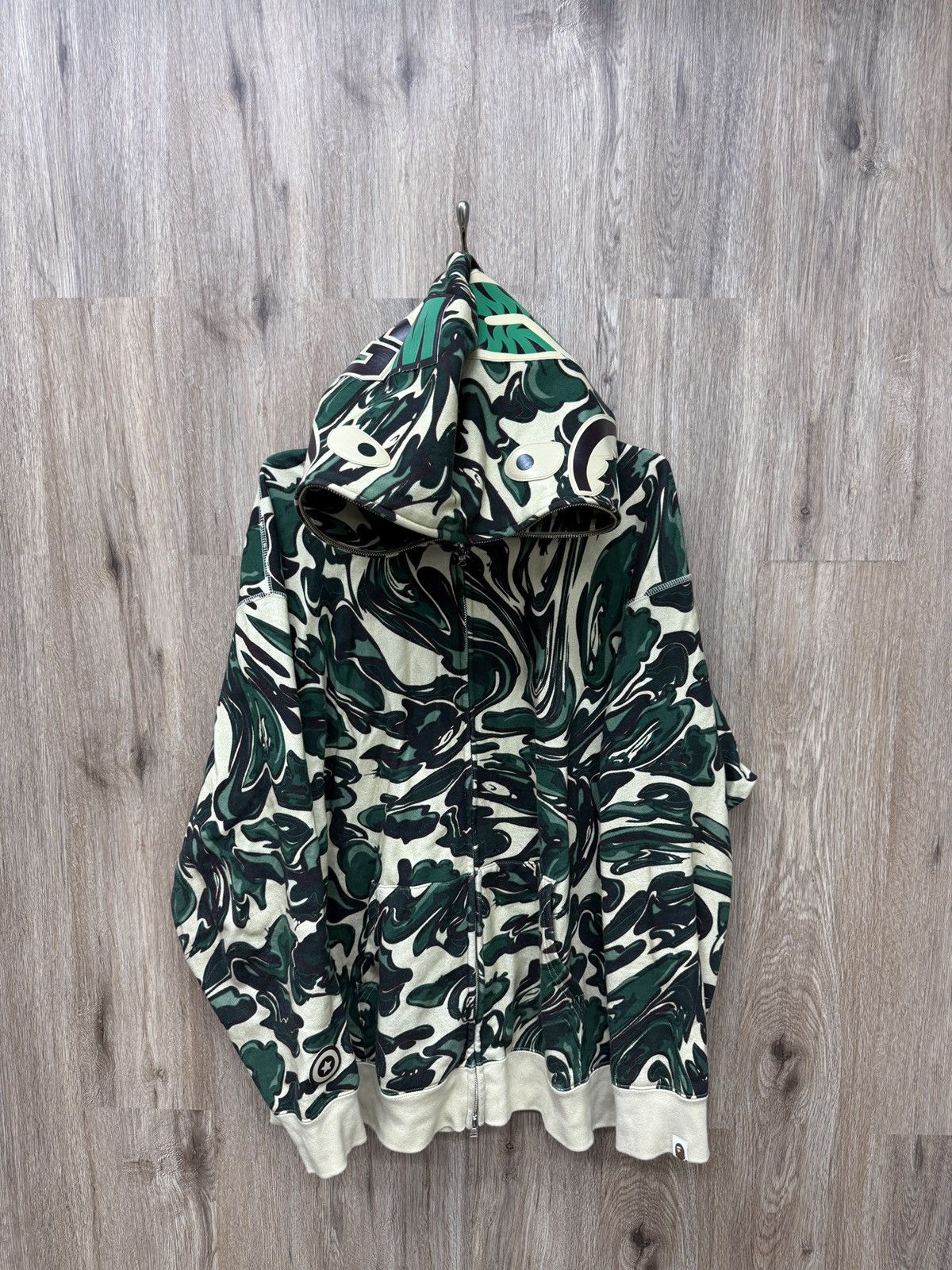 Bape Bape Shark Green Camo Zip Up Hoodie Size US XL / EU 56 / 4 - 1 Thumbnail