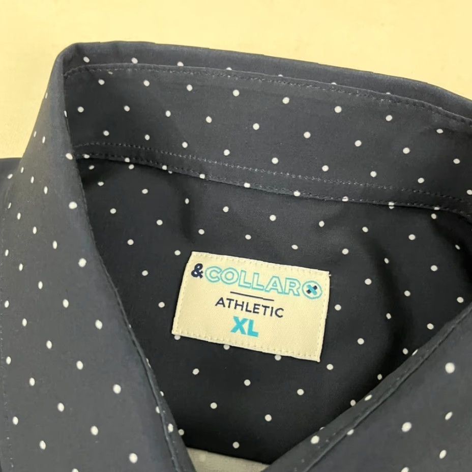 J Brand & Collar Brand Shirt Mens XL Athletic Performance Dress Button Up Blue Polka Dot shirt Size 46R - 3 Thumbnail