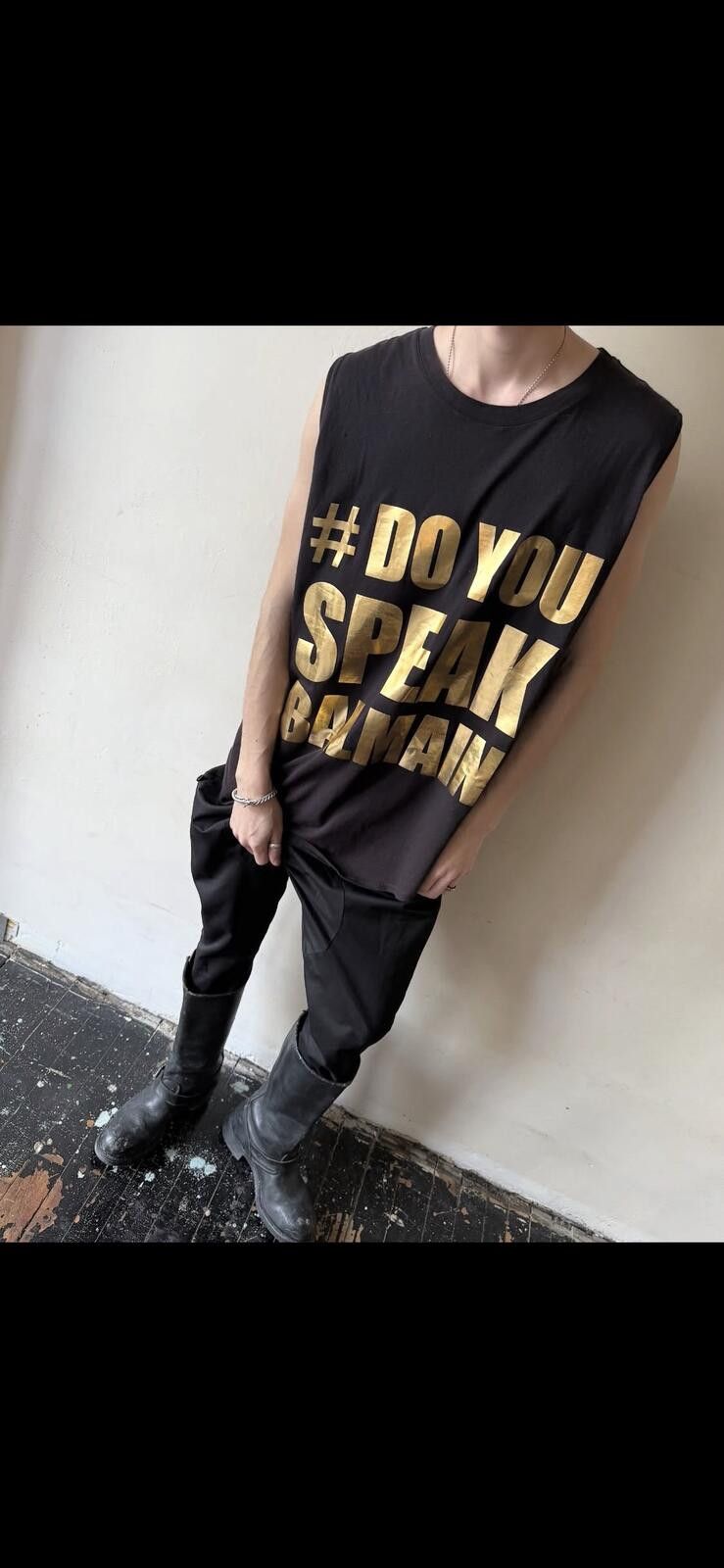 Balmain BALMAIN PARIS BLACK AND GOLD #DO YOU SPEAK BALMAIN TANK TOP Size US L / EU 52-54 / 3 - 3 Thumbnail