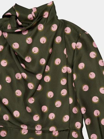 Fendi o1loc1c1225 Printed Silk Dress in Olive Green Size L / US 10 / IT 46 - 3 Thumbnail