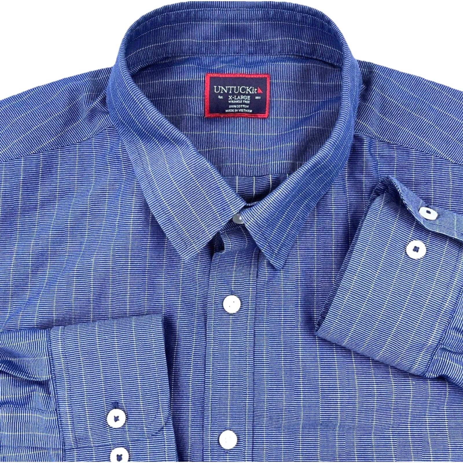UNTUCKit UNTUCKit Shirt Men XL Blue Button Up Striped Dress Poplin Casual Adult A12 Size US XL / EU 56 / 4 - 2 Thumbnail
