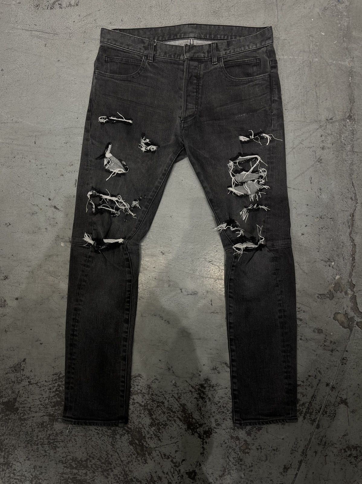 image of Balmain Aw13 By Decarnin Distressed Denim in Grey, Men's (Size 31)