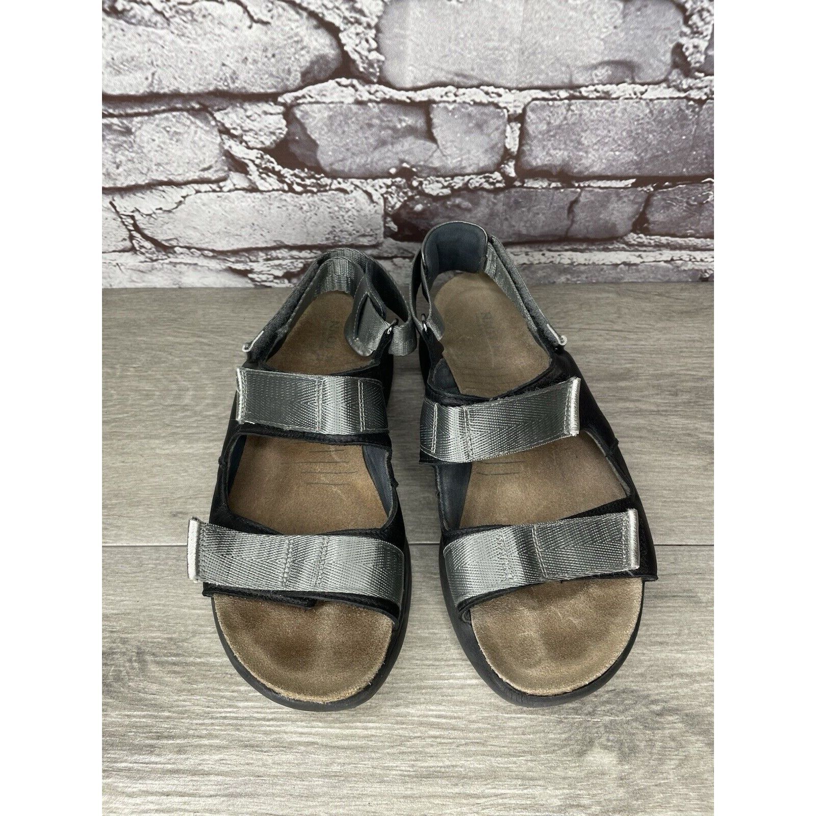 Other Naot Black Leather Gray Textile Wedge Ankle Strap Sandals Wo Size US 7.5 / IT 37.5 - 15 Thumbnail