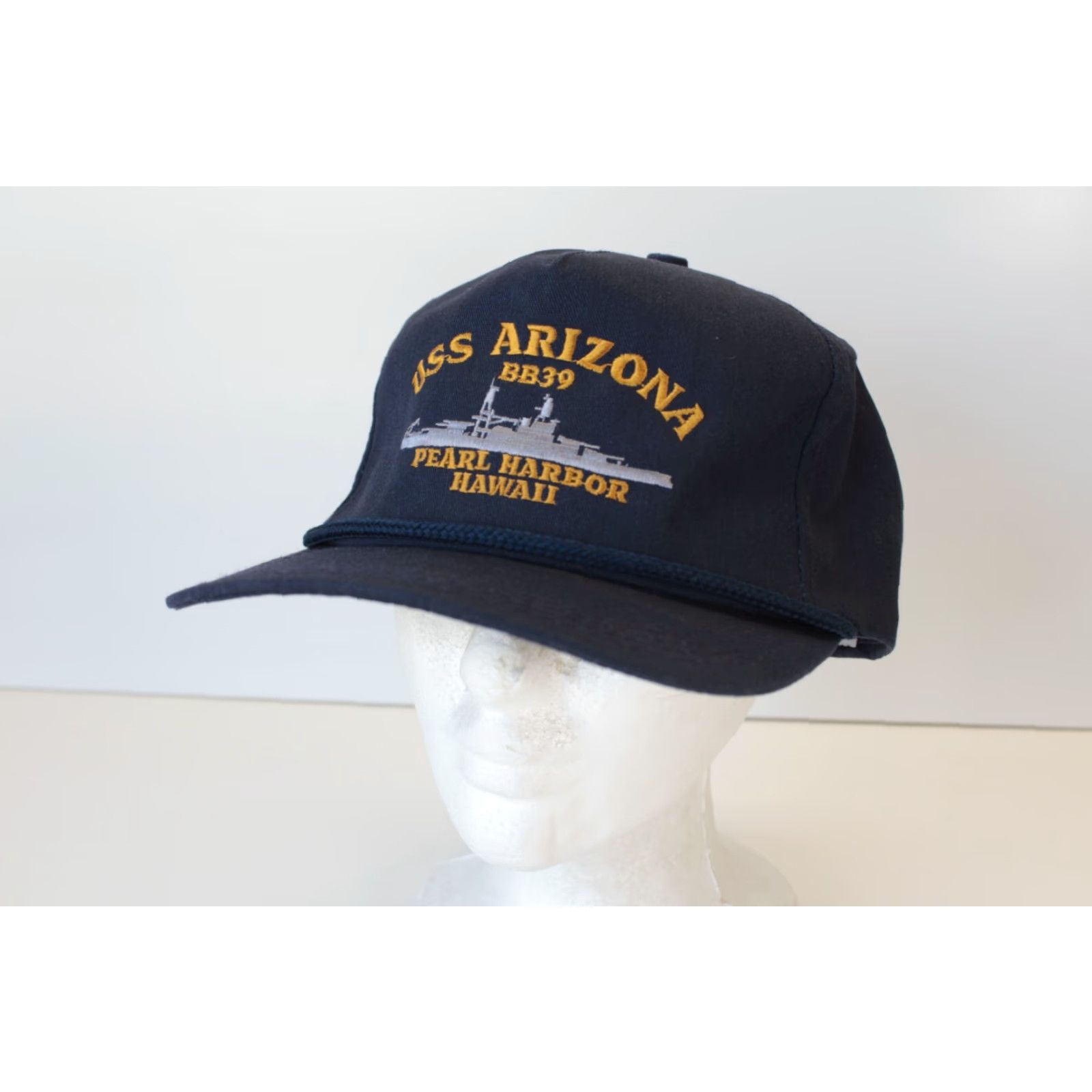 Vintage VINTAGE USS Arizona BB39 Pearl Harbor Snapback Hat Navy Blue USA FAST SHIPPING Hat Adults Adjustable Blue 90s Gunmetal? Size ONE SIZE - 2 Thumbnail