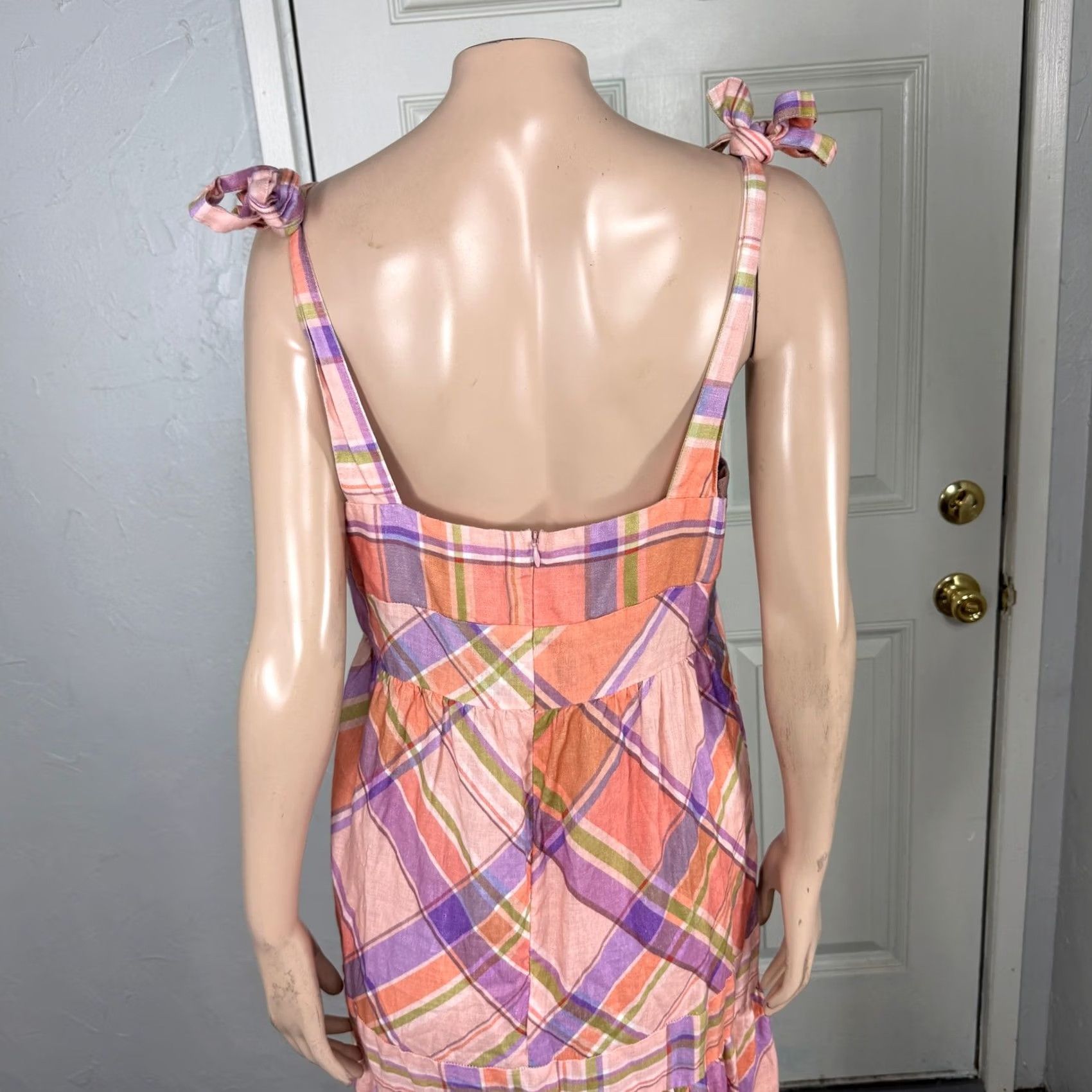 Anthropologie Anthropologie Kachel Dress Plaid Maxi Linen Pink Long D4-2 L Adult Women Sleeveless Square Neck Pullover Lightweight Casual Size L / US 10 / IT 46 - 6 Thumbnail