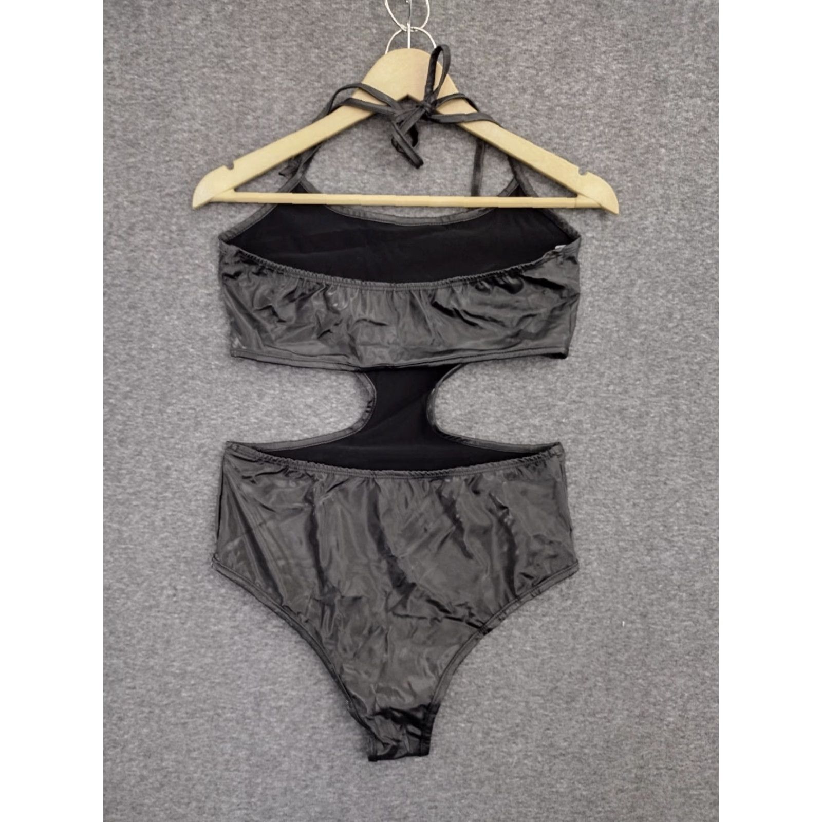 Vintage Codigo Women's One Piece Swimsuit Black Faux Leather Cut Out Sides Size M Size ONE SIZE - 2 Thumbnail