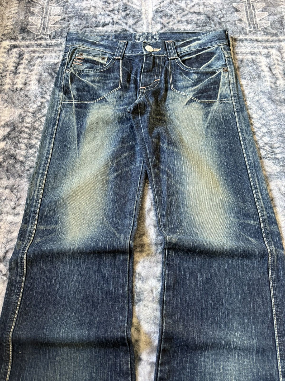 Edwin × Japanese Brand × Vintage Edwin 503 Blue Trip Flared Wide Leg Cropped Jeans Size 30" / US 8 / IT 44 - 3 Thumbnail