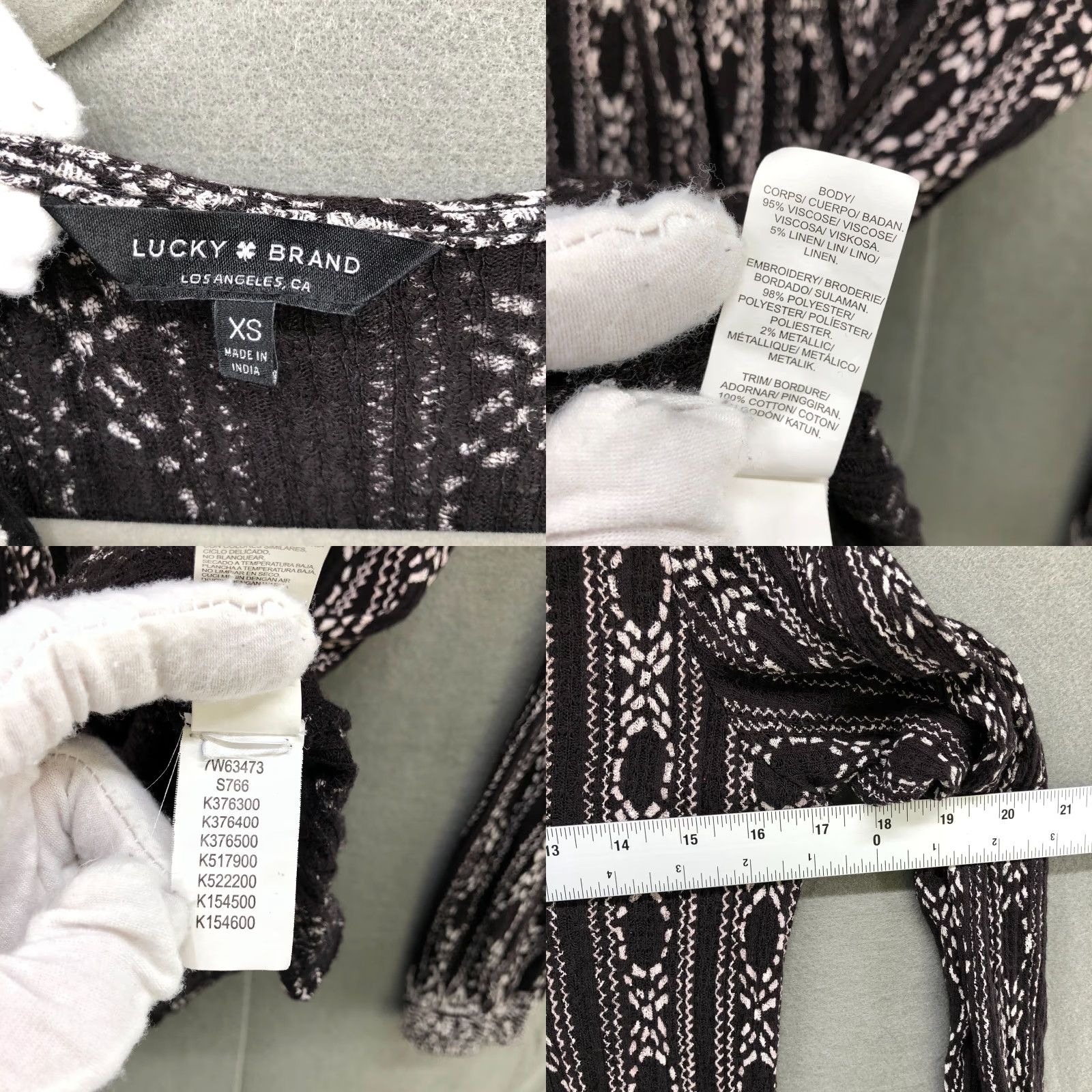 Lucky Brand Lucky Brand Blouse Womens XS Black Embroidered Linen Blend Long Sleeve Boho Top Womens Size XS / US 0-2 / IT 36-38 - 8 Thumbnail