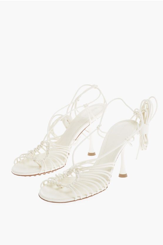 image of Bottega Veneta Soft-Leather Dot Sandals With Crossover Strap Detailing in White, Women's (Size 6)