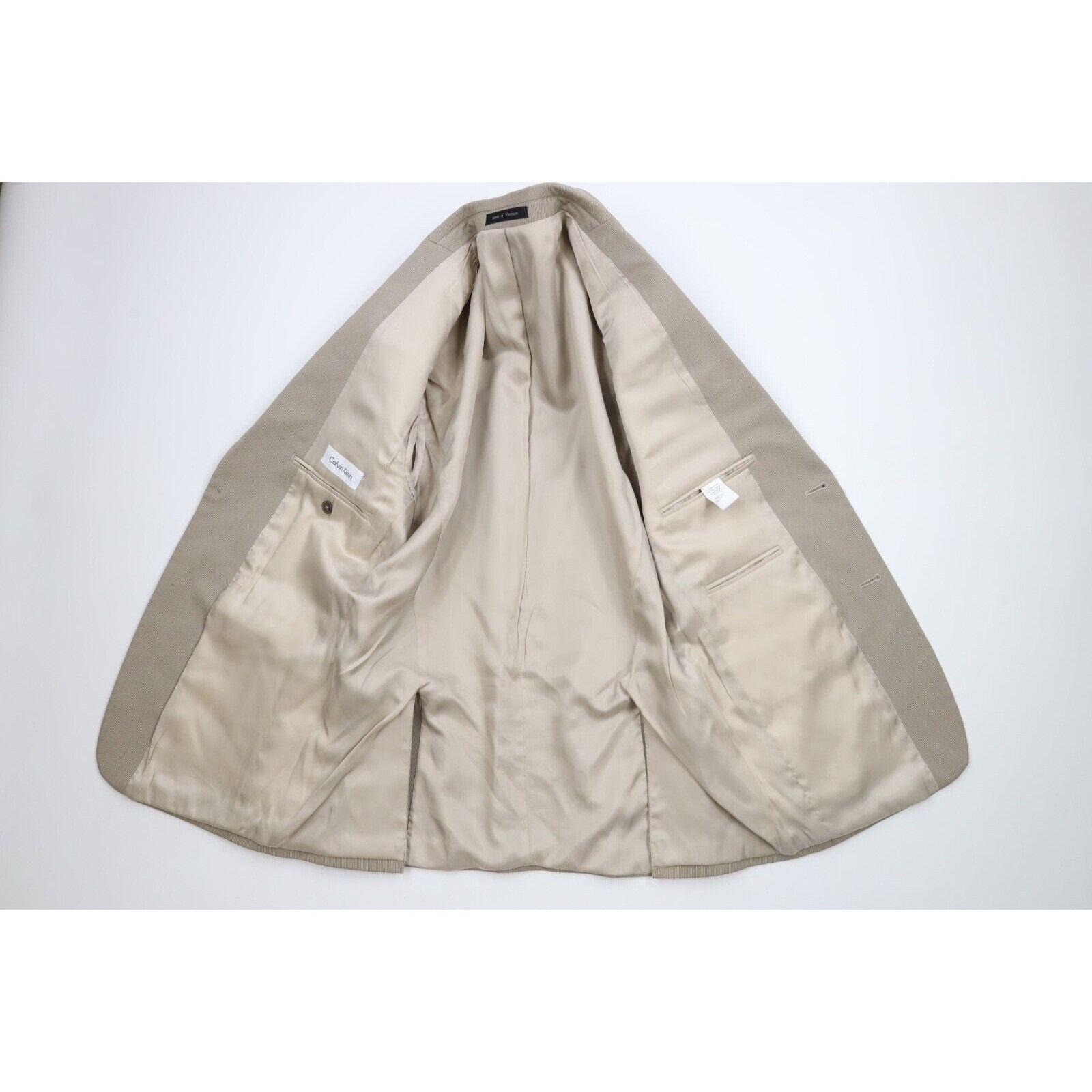 Calvin Klein Calvin Klein Pinstripe 2 Piece Suit Wedding Khaki Tan Size 36S - 6 Thumbnail