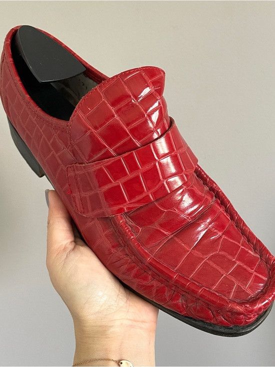 Patrick Cox Vintage 90s Wannabe Patrick Cox Red Croc Leather Loafers Size US 8.5 / IT 38.5 - 3 Thumbnail