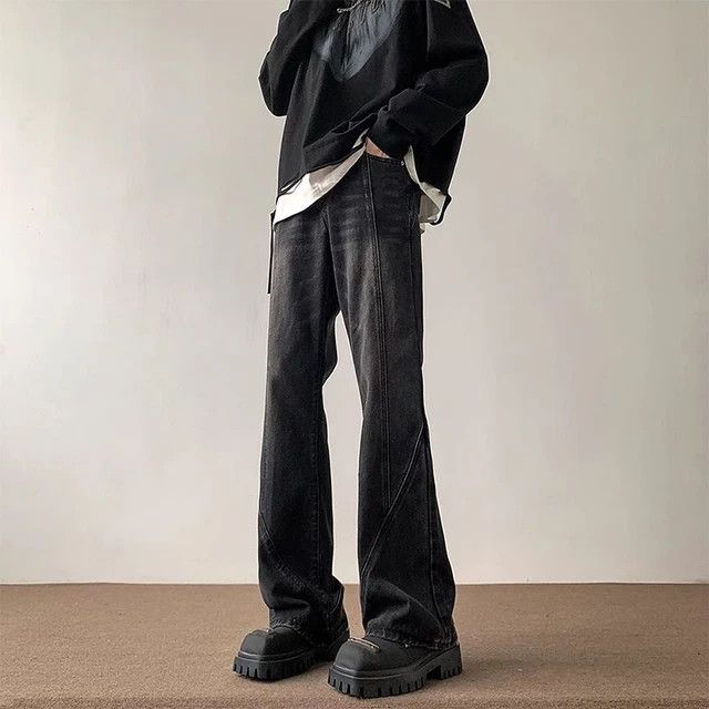 Washed Straight Leg Micro Flare Jeans