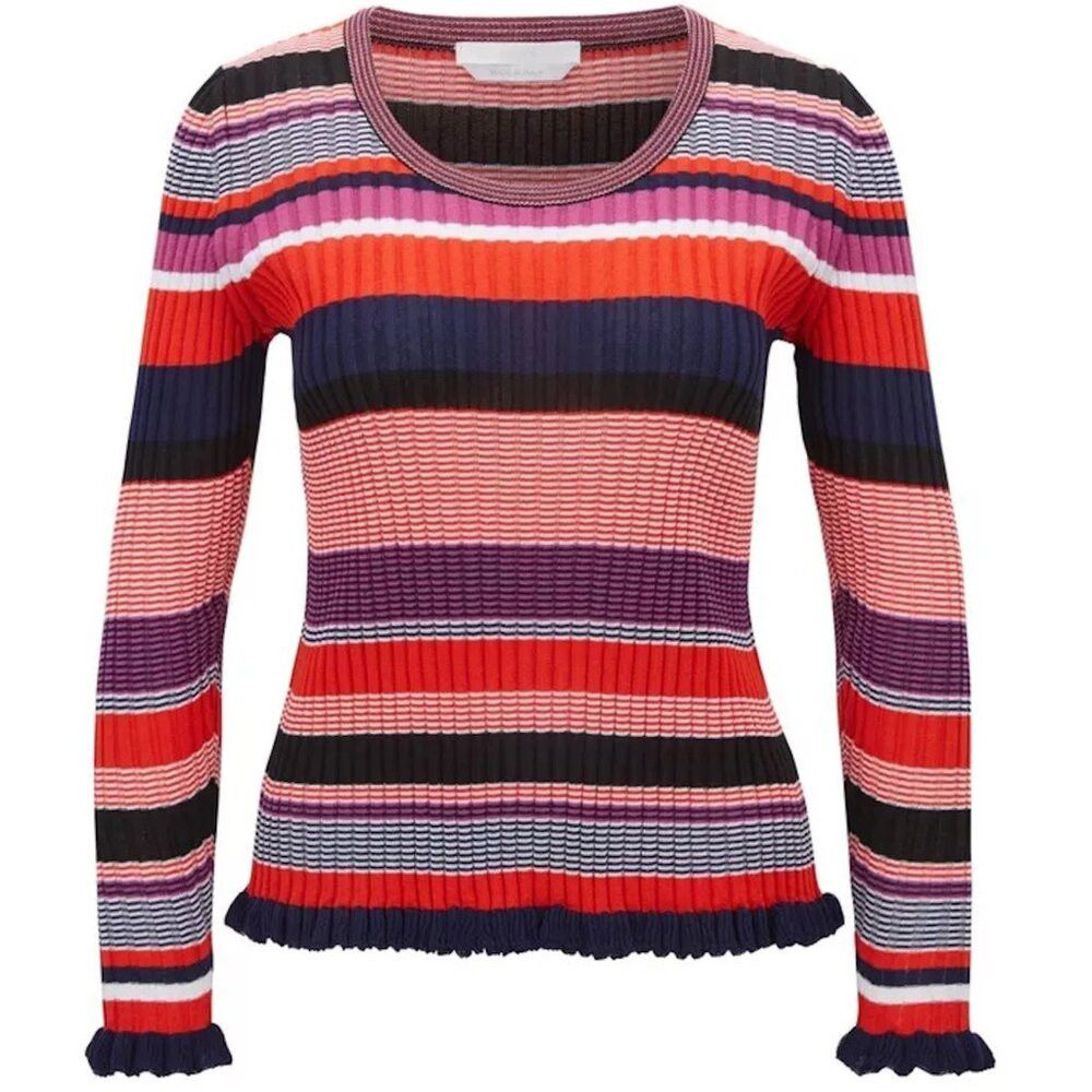 Hugo Boss BOSS Hugo Boss Striped Cotton Ruffle Hem Sweater M Size M / US 6-8 / IT 42-44 - 2 Thumbnail