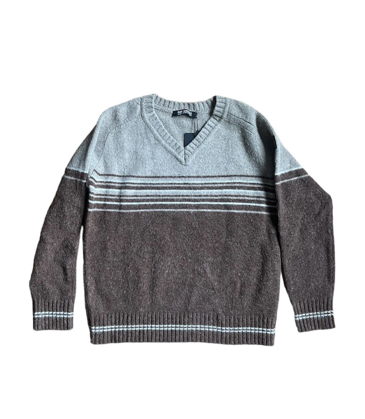 Raf Simons A/W22 Brown Wool Striped Logo Badge Knitted Sweathirt Size US M / EU 48-50 / 2 - 1 Thumbnail
