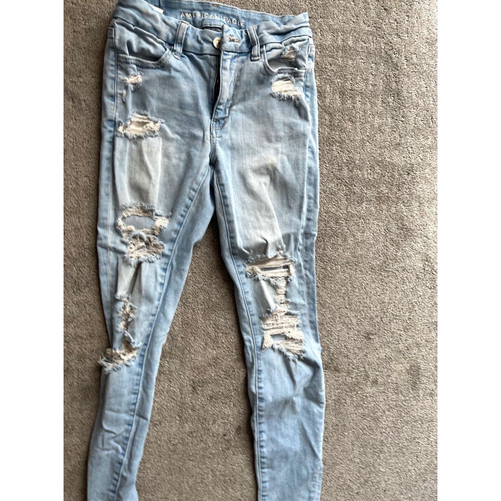 American Eagle Outfitters American Eagle Jeans Womens 2 Long Blue Curvy High Rise Jegging Distressed Size 26" / US 2 / IT 38 - 4 Thumbnail