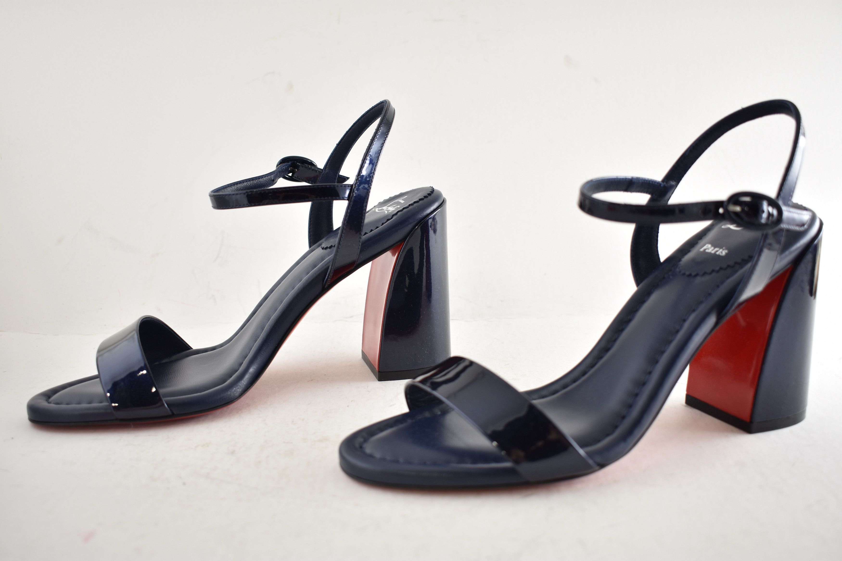 Christian Louboutin Miss Jane Sandal 85 Zaffiro Blue Ankle Strap Block Heel 40 Size US 10 / IT 40 - 12 Thumbnail