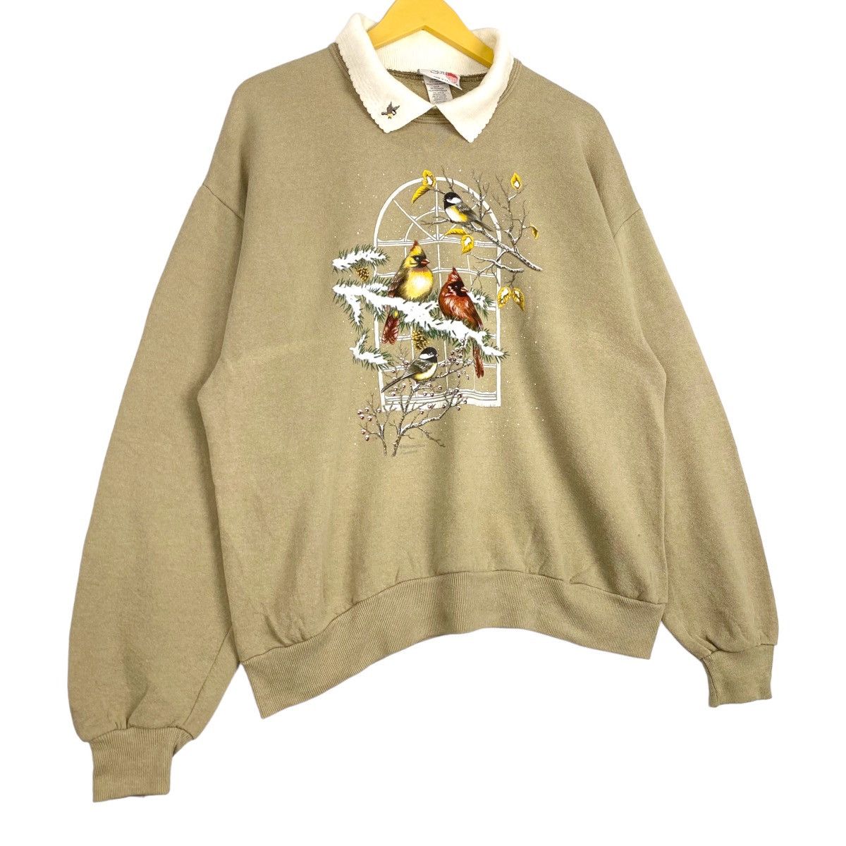 Vintage Vintage 90s Morning Sun Bird Graphic Collar Sweatshirt Size L / US 10 / IT 46 - 2 Thumbnail