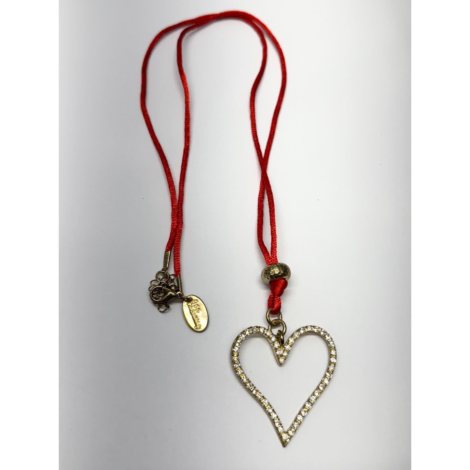 Vintage Fabric rhinestone heart rhinestone pendant necklace Size ONE SIZE - 1 Thumbnail