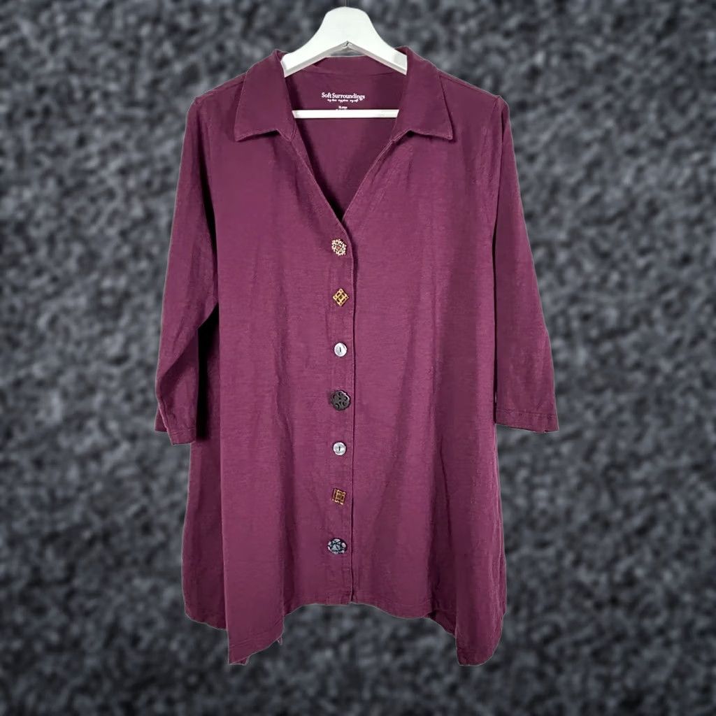 Soft Surroundings Soft Surroundings Shirt XL Purple 3/4 Sleeve Button Down Tunic Top Women Regular Adults Womens Size XL / US 12-14 / IT 48-50 - 1 Thumbnail