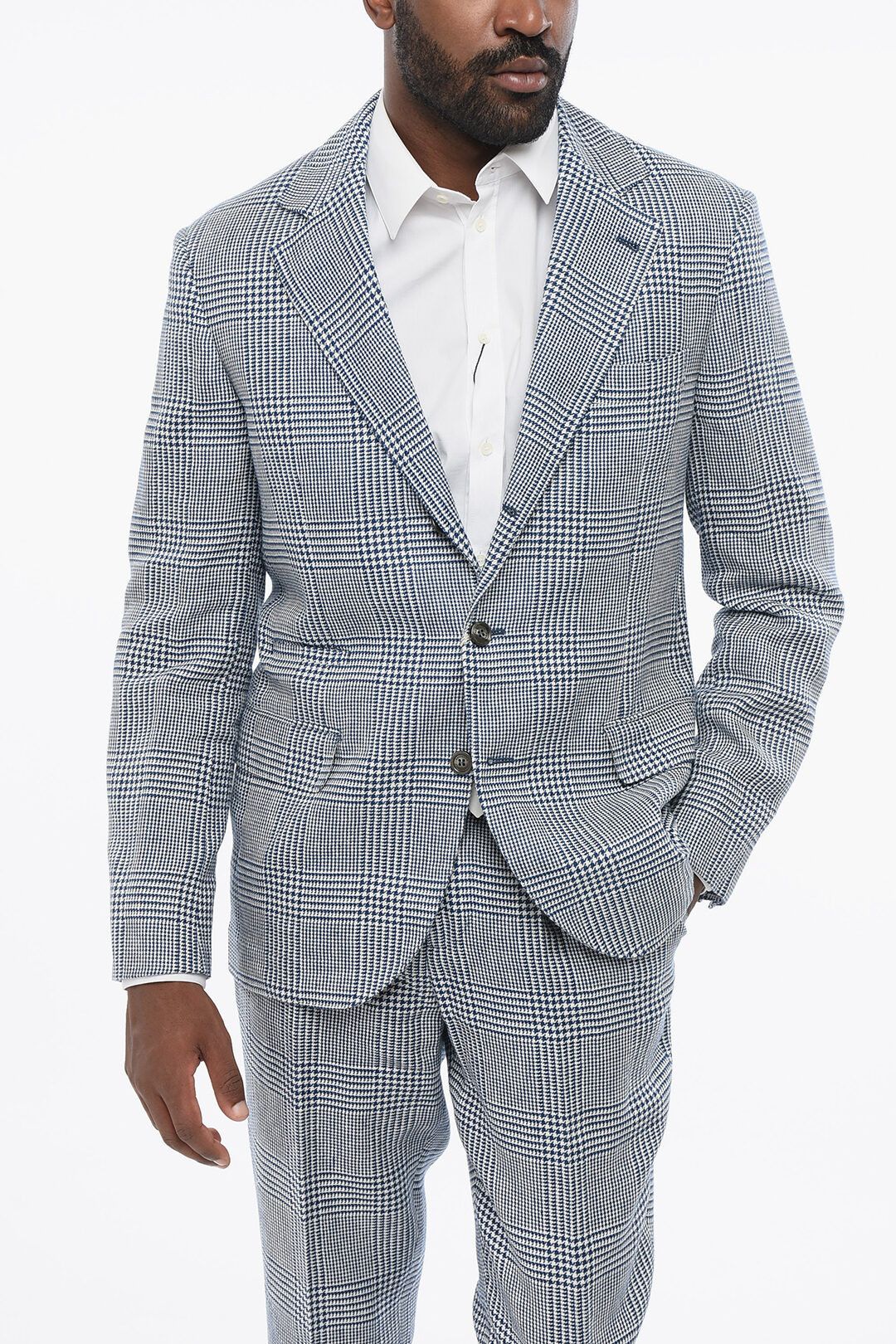 Brunello Cucinelli og1mm0725 District Check Linen Blend Suit in Blue/White Size US L / EU 52-54 / 3 - 2 Thumbnail