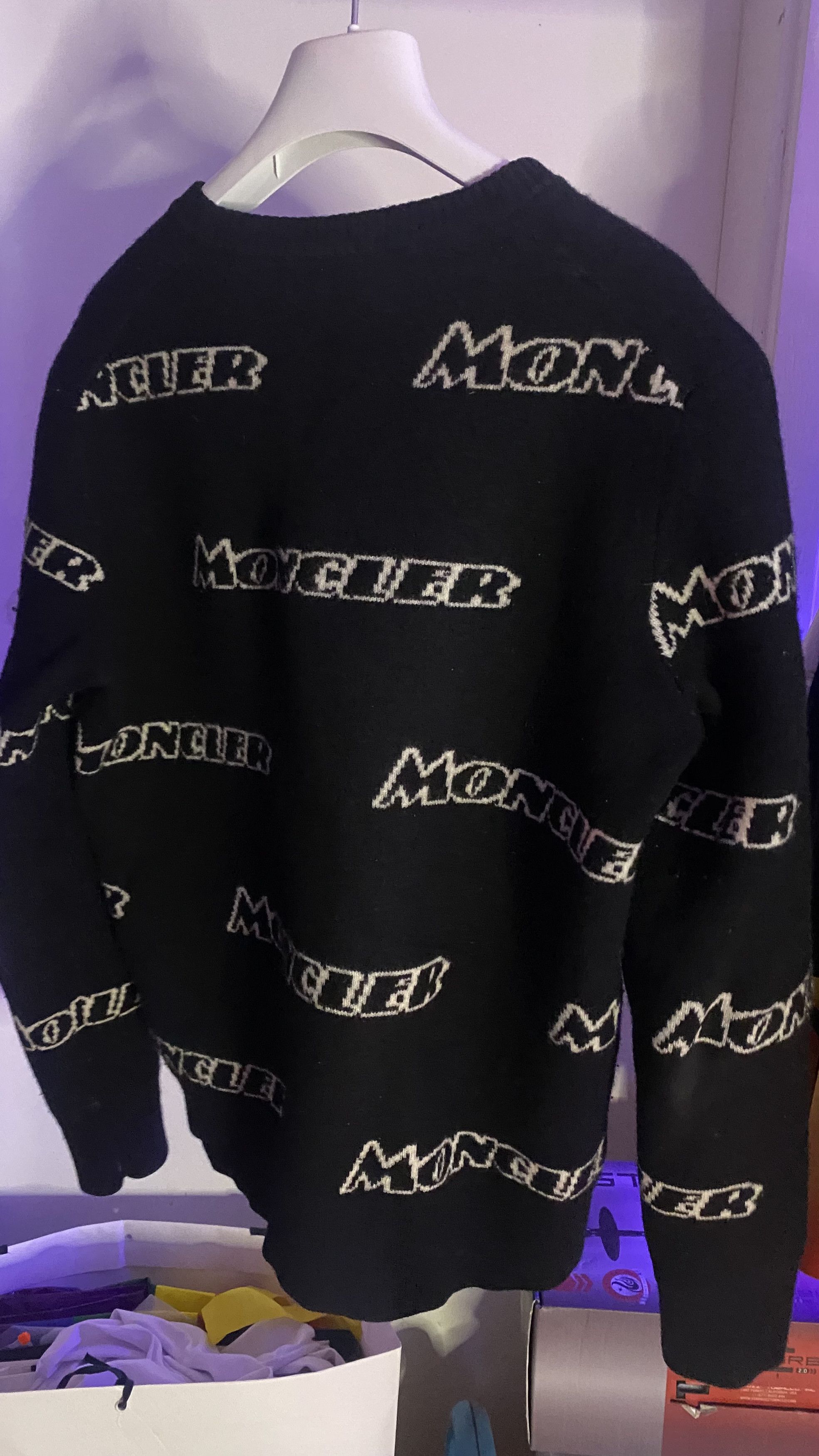 image of Moncler Embroidered Knit Sweater in Black, Men's (Size Medium)