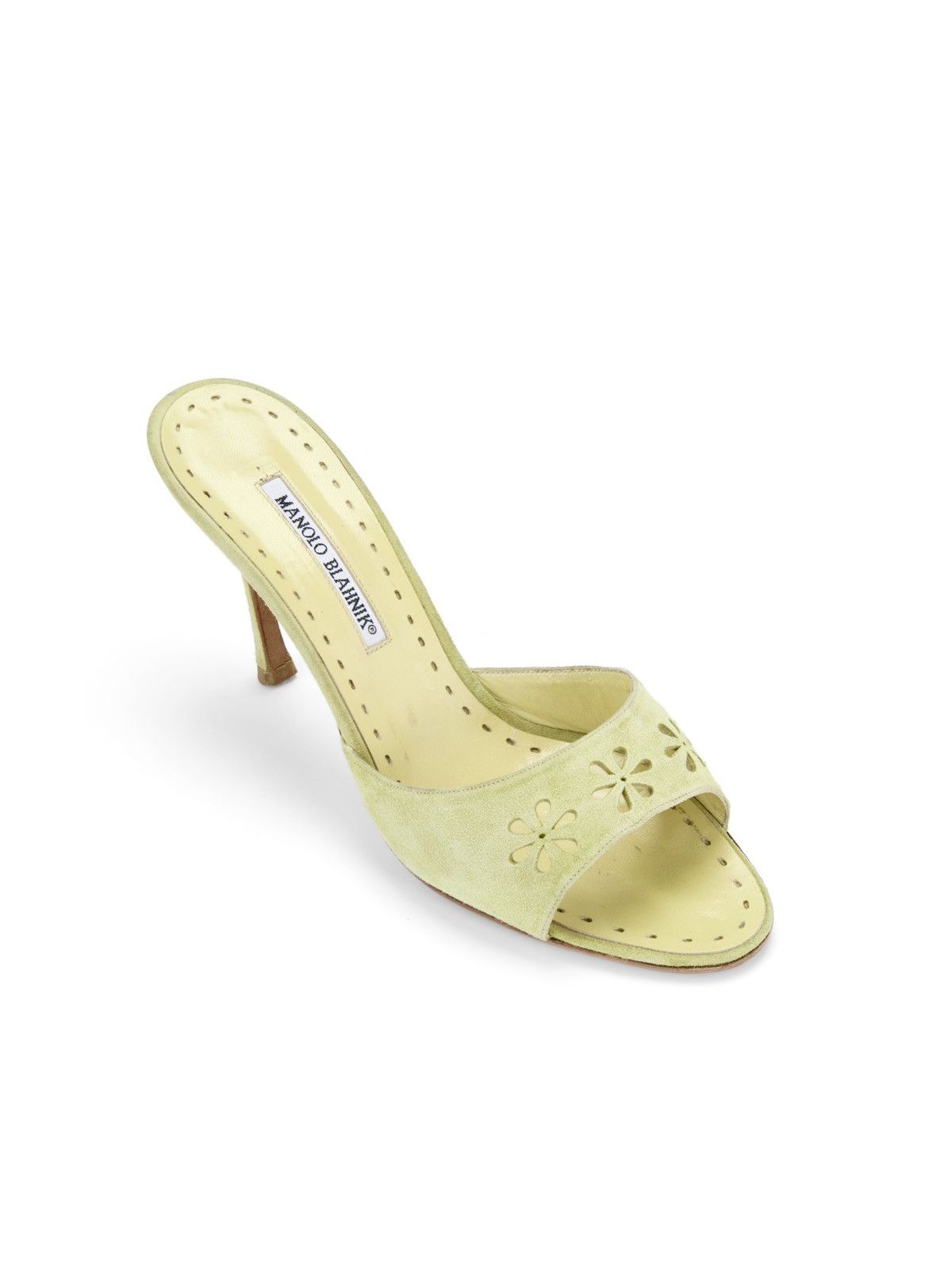 Manolo Blahnik Manolo Blahnik Green Floral Eyelet Laser Cut Suede Heels Size US 11 / IT 41 - 1 Thumbnail