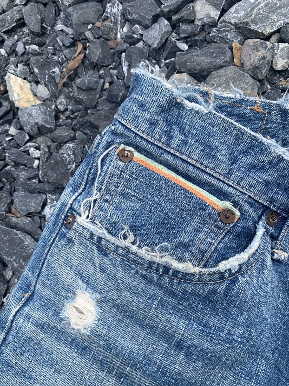 Kapital EDWIN 505s SELVEDGE RUSTY DISTRESSED SHORT DENIM Size US 32 / EU 48 - 7 Thumbnail
