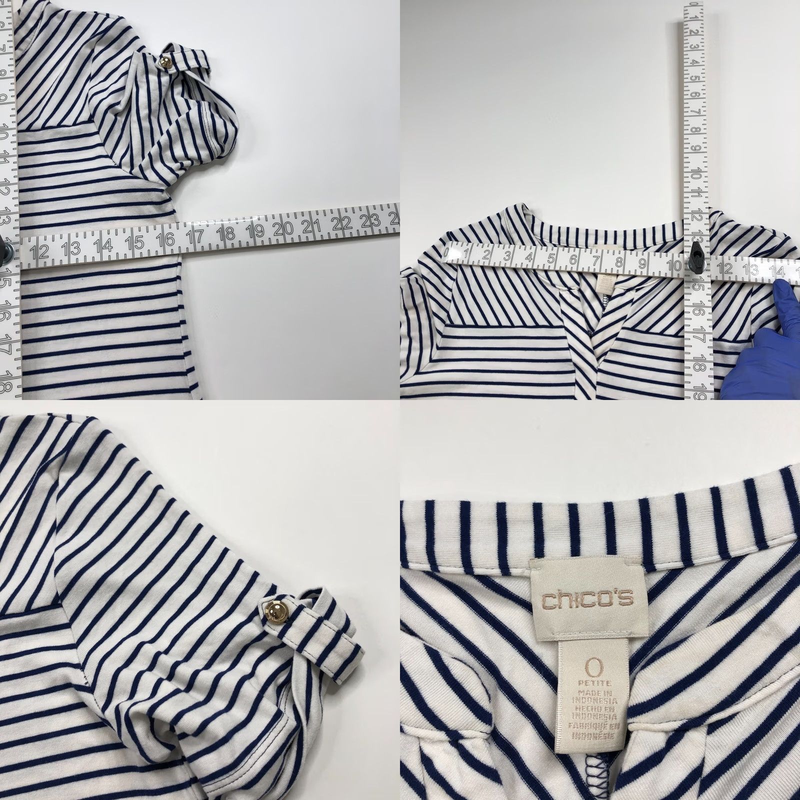 Vintage Chico's 0 Petite Women's Midi Shirt Dress Blue Striped Short Sleeve Pullover Round Neck Casual Dress Women XS- Petite 0P Women Size XS / US 0-2 / IT 36-38 - 8 Thumbnail